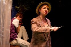 Hucklebee (Amanda Boundy) pruning his plants as Matt (EricRitter) daydreams.